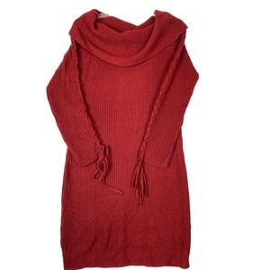 Questions Women's Knit Cowl Neck Sweater‎ Dress Maroon Laced Sleeves Size Large